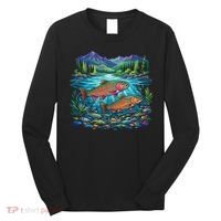 Retro Trout 90s Fishing Mountain River Long Sleeve Shirt thumb 0