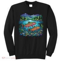 Retro Trout 90s Fishing Mountain River Sweatshirt thumb 0
