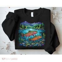 Retro Trout 90s Fishing Mountain River Sweatshirt thumb 2