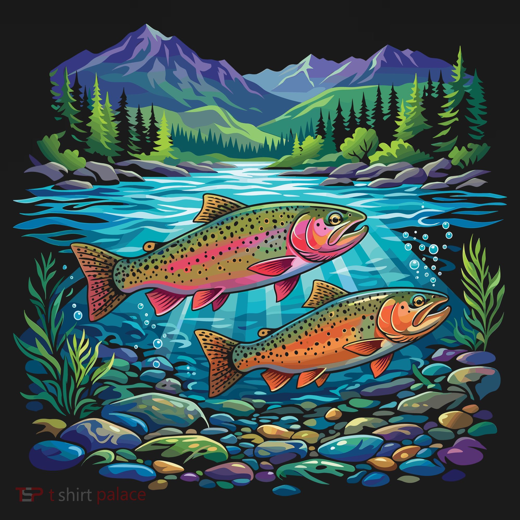 Retro Trout 90s Fishing Mountain River Sweatshirt