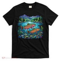 Retro Trout 90s Fishing Mountain River T-Shirt thumb 0