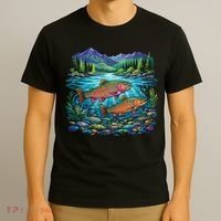 Retro Trout 90s Fishing Mountain River T-Shirt thumb 3