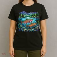 Retro Trout 90s Fishing Mountain River T-Shirt thumb 4