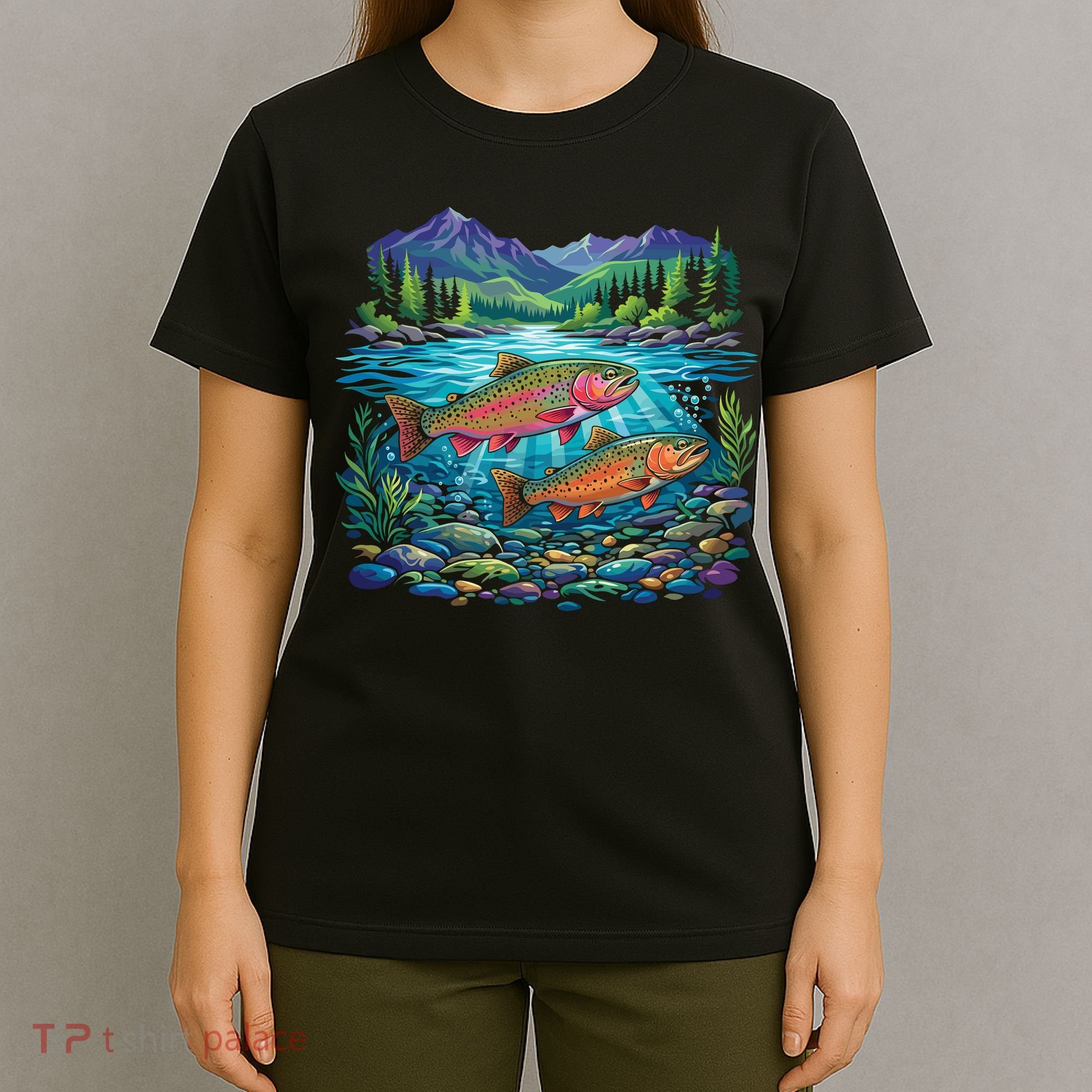 Retro Trout 90s Fishing Mountain River T-Shirt