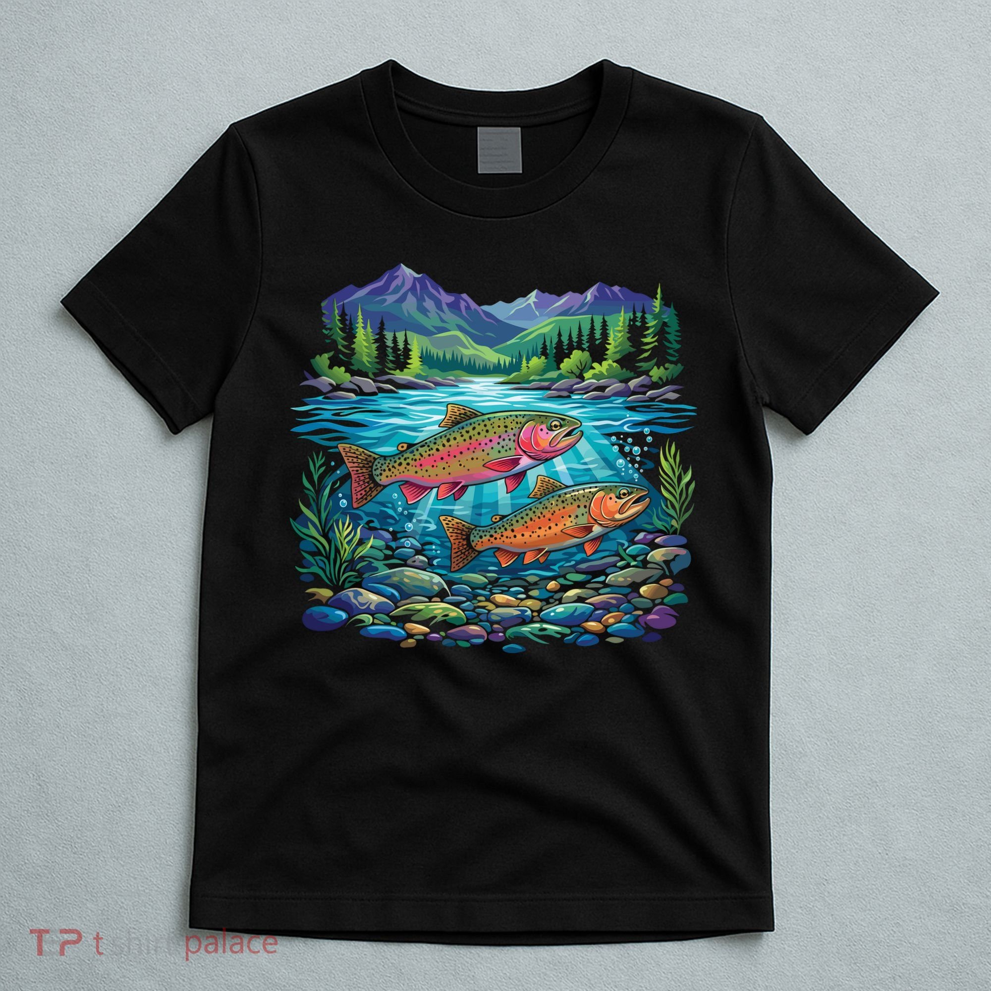 Retro Trout 90s Fishing Mountain River T-Shirt