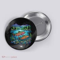Retro Trout 90s Fishing Mountain River Button thumb 0