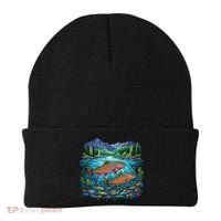 Retro Trout 90s Fishing Mountain River Beanie thumb 0