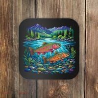 Retro Trout 90s Fishing Mountain River Coaster thumb 0