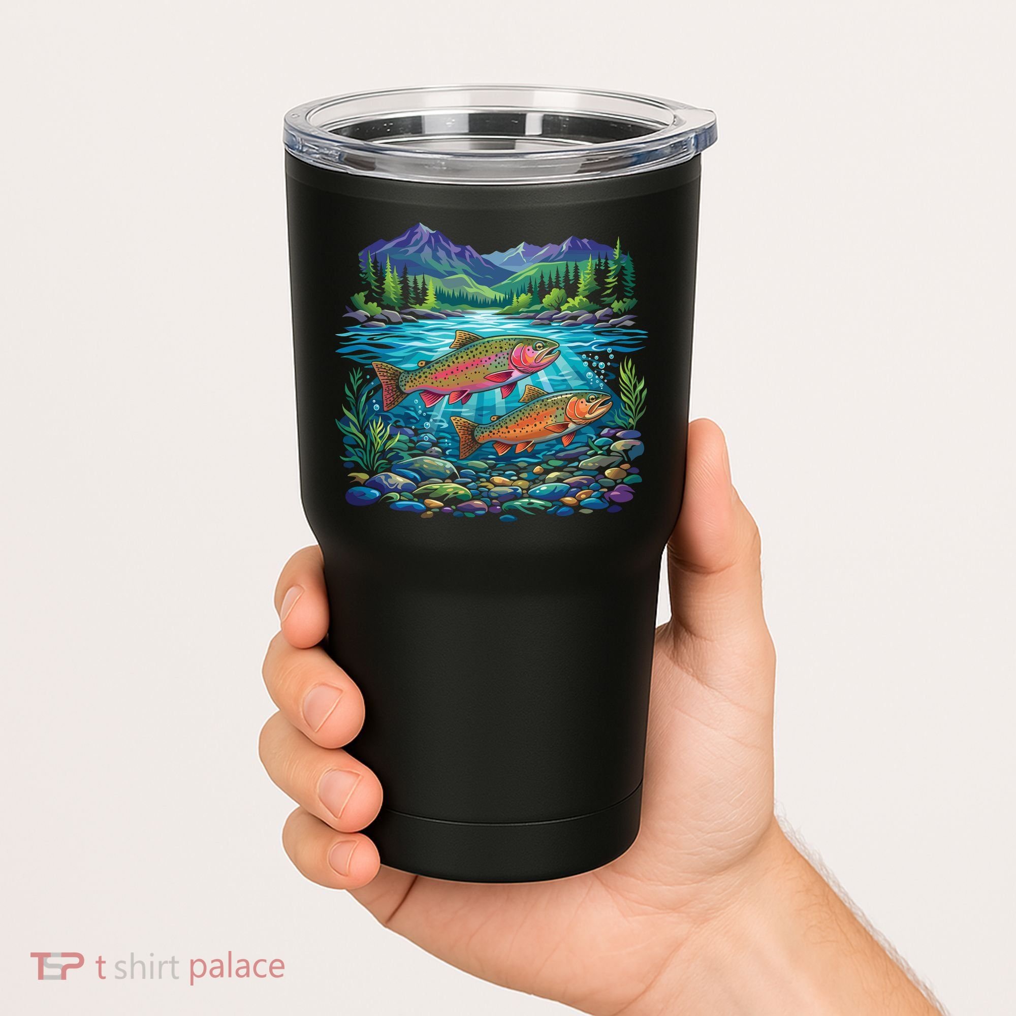 Retro Trout 90s Fishing Mountain River Tumbler