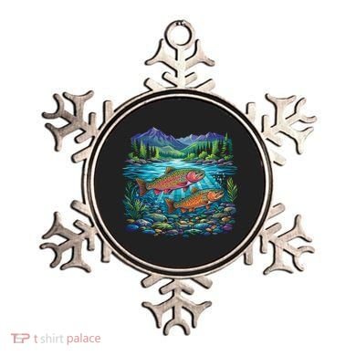 Retro Trout 90s Fishing Mountain River Ornament