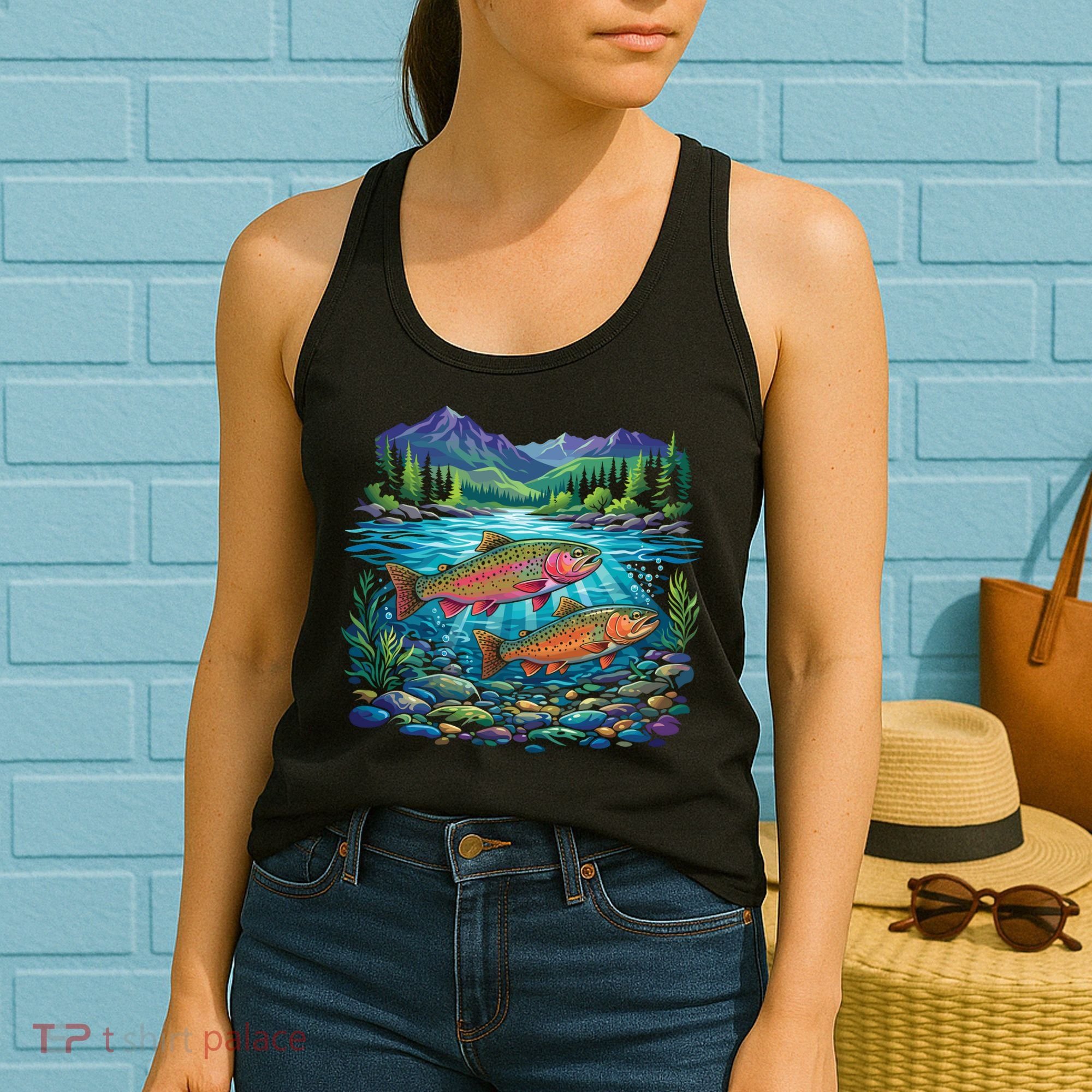 Retro Trout 90s Fishing Mountain River Women's Tank Top