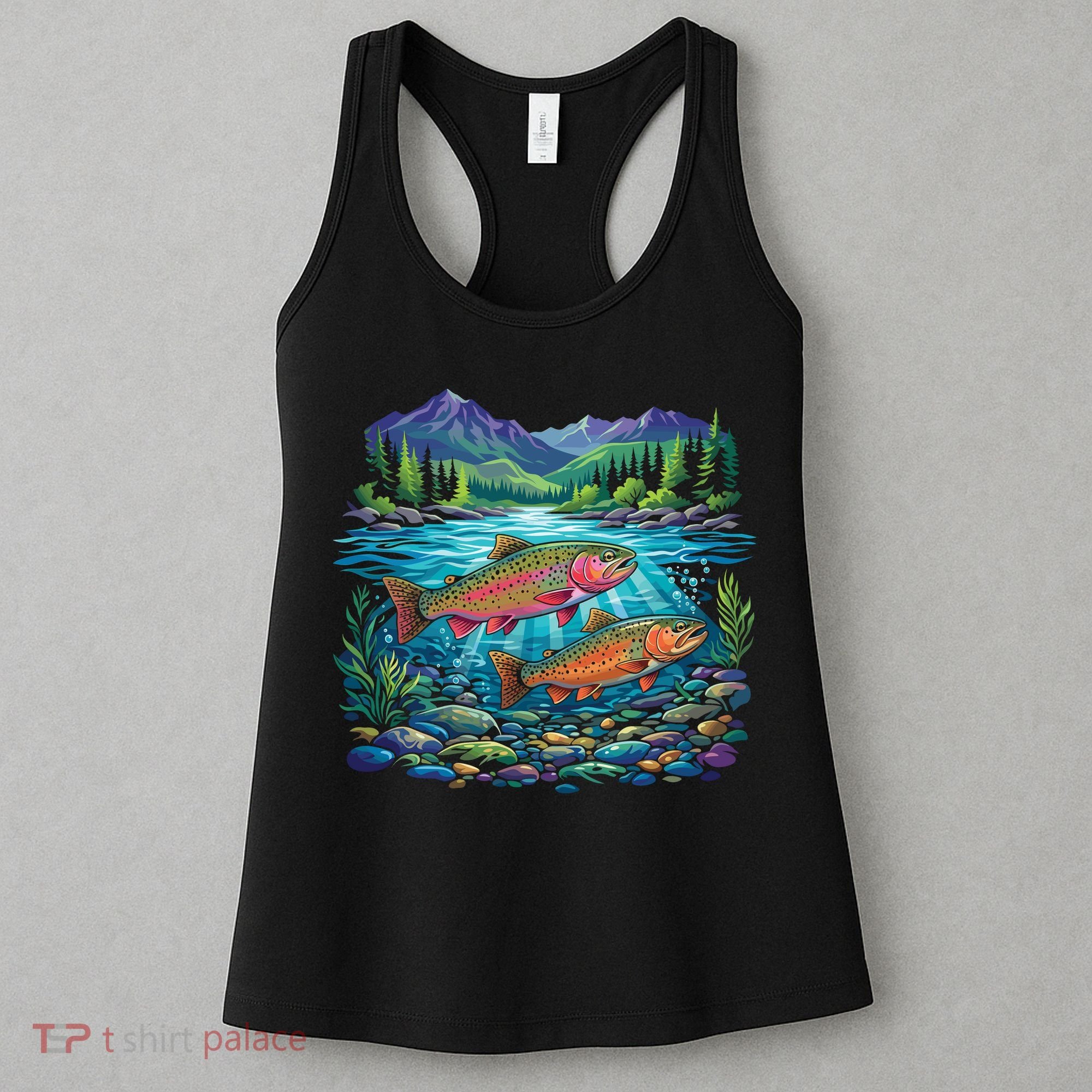 Retro Trout 90s Fishing Mountain River Women's Tank Top