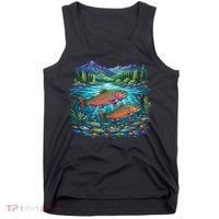 Retro Trout 90s Fishing Mountain River Tank Top thumb 0