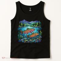 Retro Trout 90s Fishing Mountain River Tank Top thumb 2