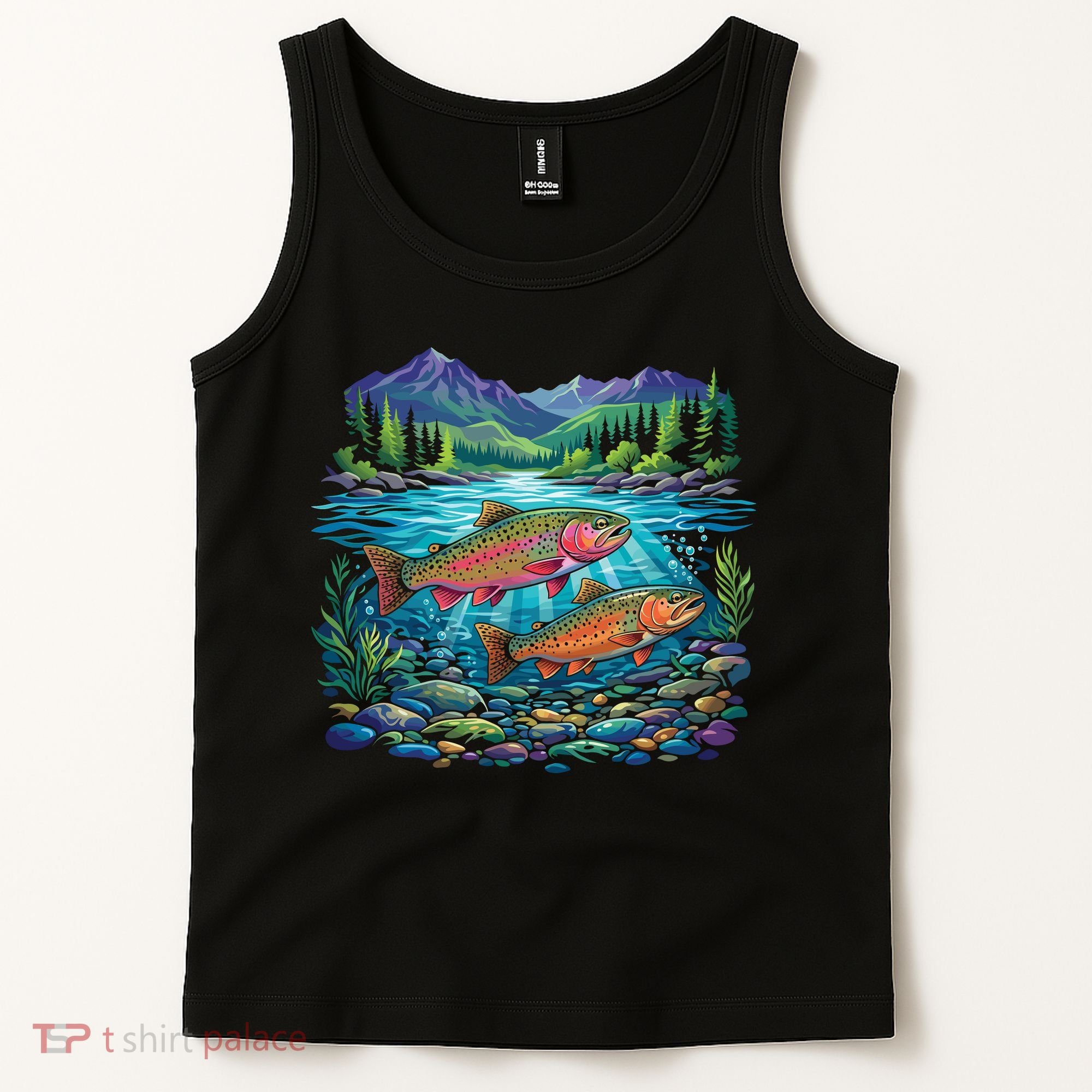 Retro Trout 90s Fishing Mountain River Tank Top