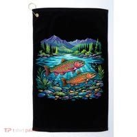 Retro Trout 90s Fishing Mountain River Golf Towel thumb 0