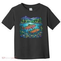 Retro Trout 90s Fishing Mountain River Toddler T-Shirt thumb 0