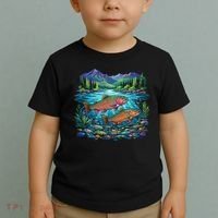 Retro Trout 90s Fishing Mountain River Toddler T-Shirt thumb 2