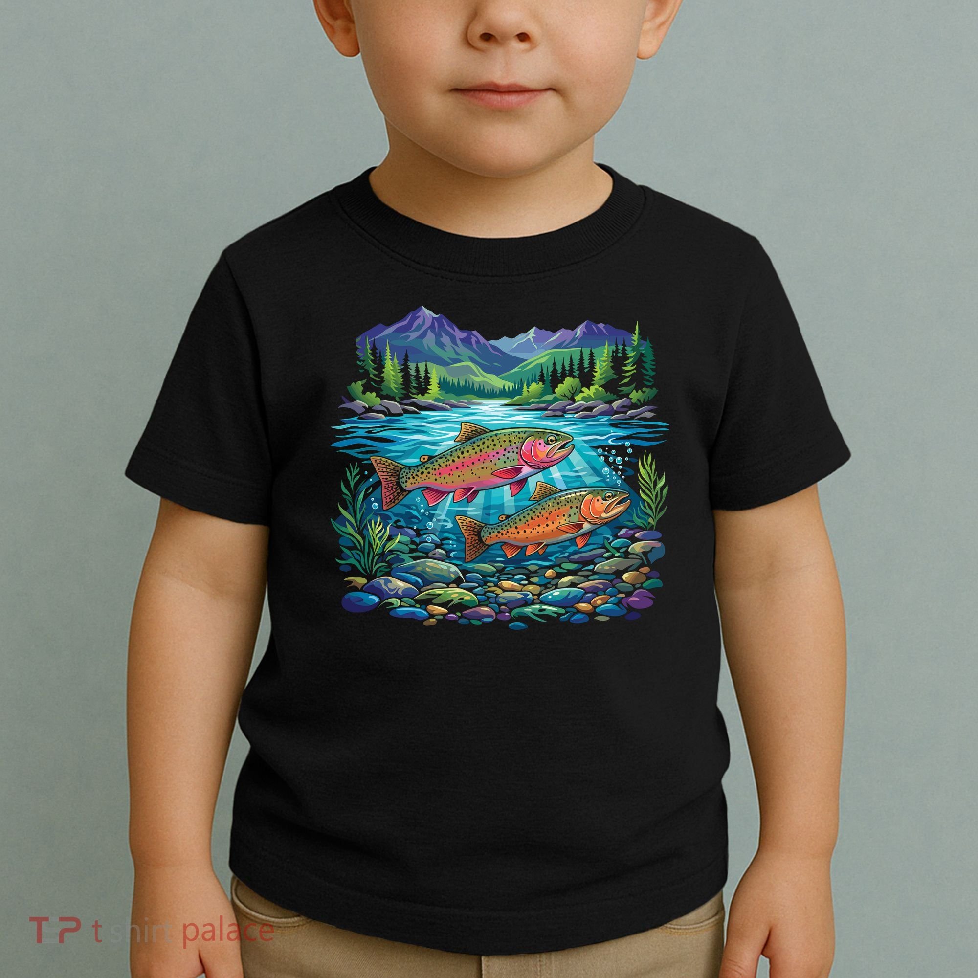 Retro Trout 90s Fishing Mountain River Toddler T-Shirt