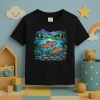 Retro Trout 90s Fishing Mountain River Toddler T-Shirt thumb 3