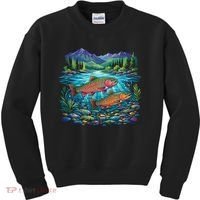 Retro Trout 90s Fishing Mountain River Kids Sweatshirt thumb 0