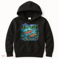 Retro Trout 90s Fishing Mountain River Kids Hoodie thumb 0