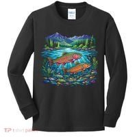 Retro Trout 90s Fishing Mountain River Kids Long Sleeve Shirt thumb 0