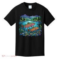 Retro Trout 90s Fishing Mountain River Kids T-Shirt thumb 0