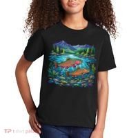 Retro Trout 90s Fishing Mountain River Kids T-Shirt thumb 2