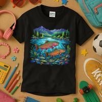 Retro Trout 90s Fishing Mountain River Kids T-Shirt thumb 3