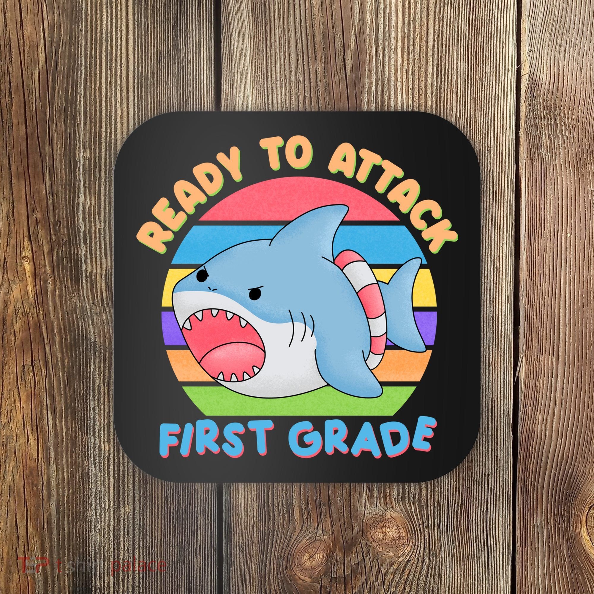 Ready To Attack First Grade Funny Shark Coaster