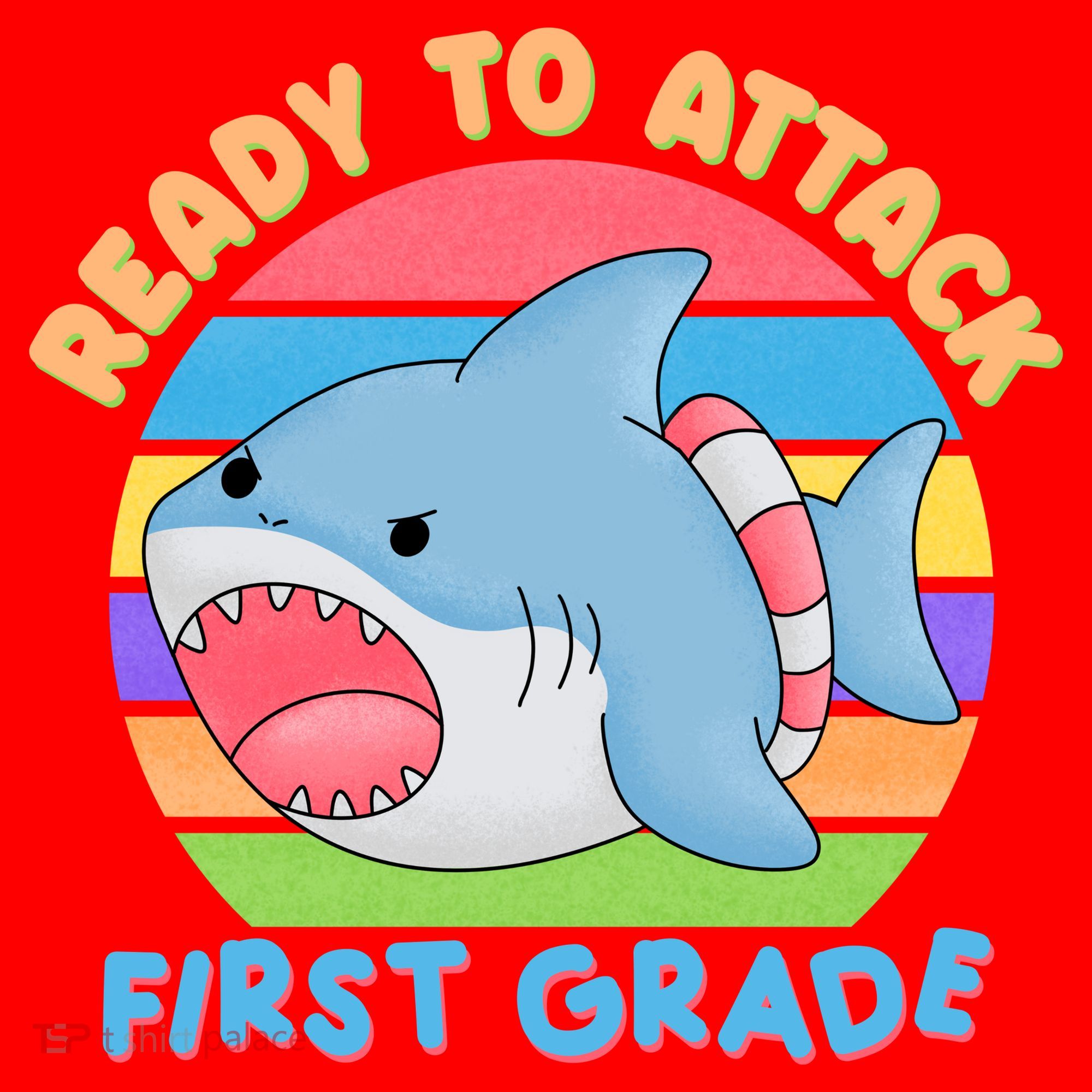 Ready To Attack First Grade Funny Shark Santa Hat