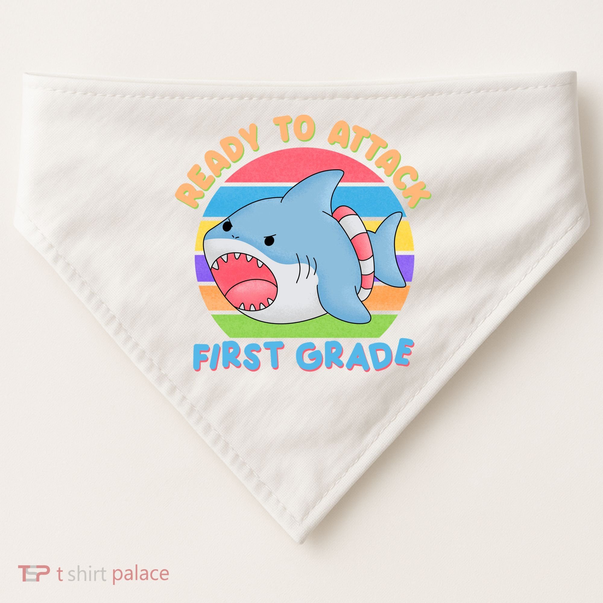Ready To Attack First Grade Funny Shark USA-Made Doggie Bandana