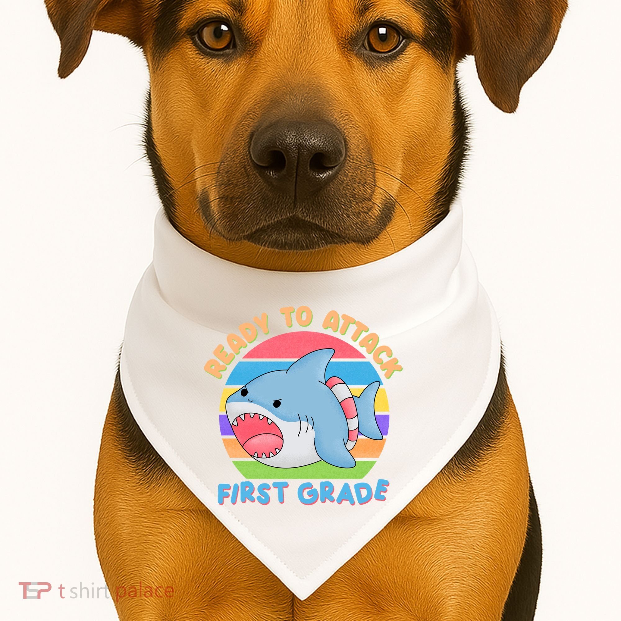 Ready To Attack First Grade Funny Shark USA-Made Doggie Bandana