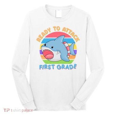 Ready To Attack First Grade Funny Shark Long Sleeve Shirt