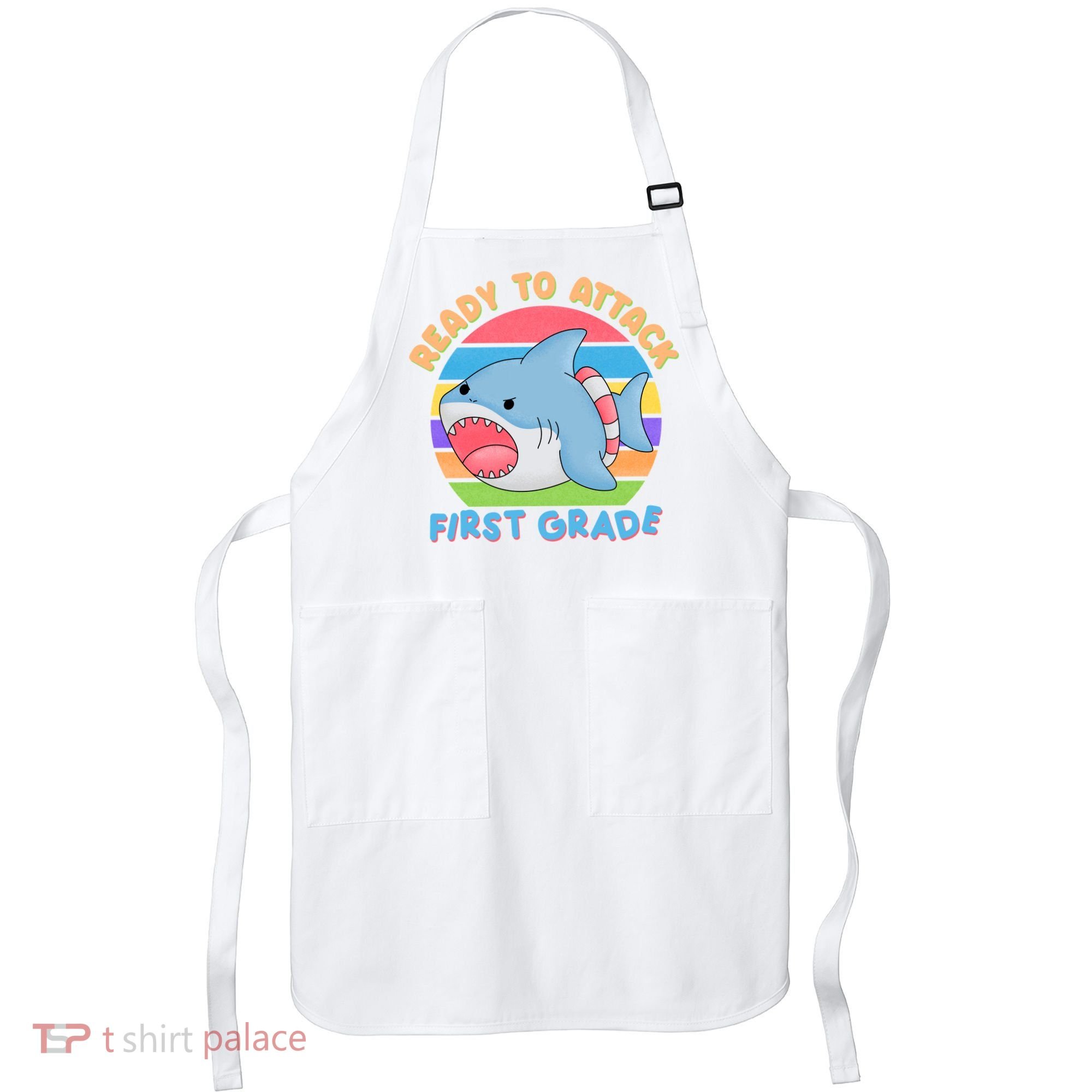 Ready To Attack First Grade Funny Shark Apron
