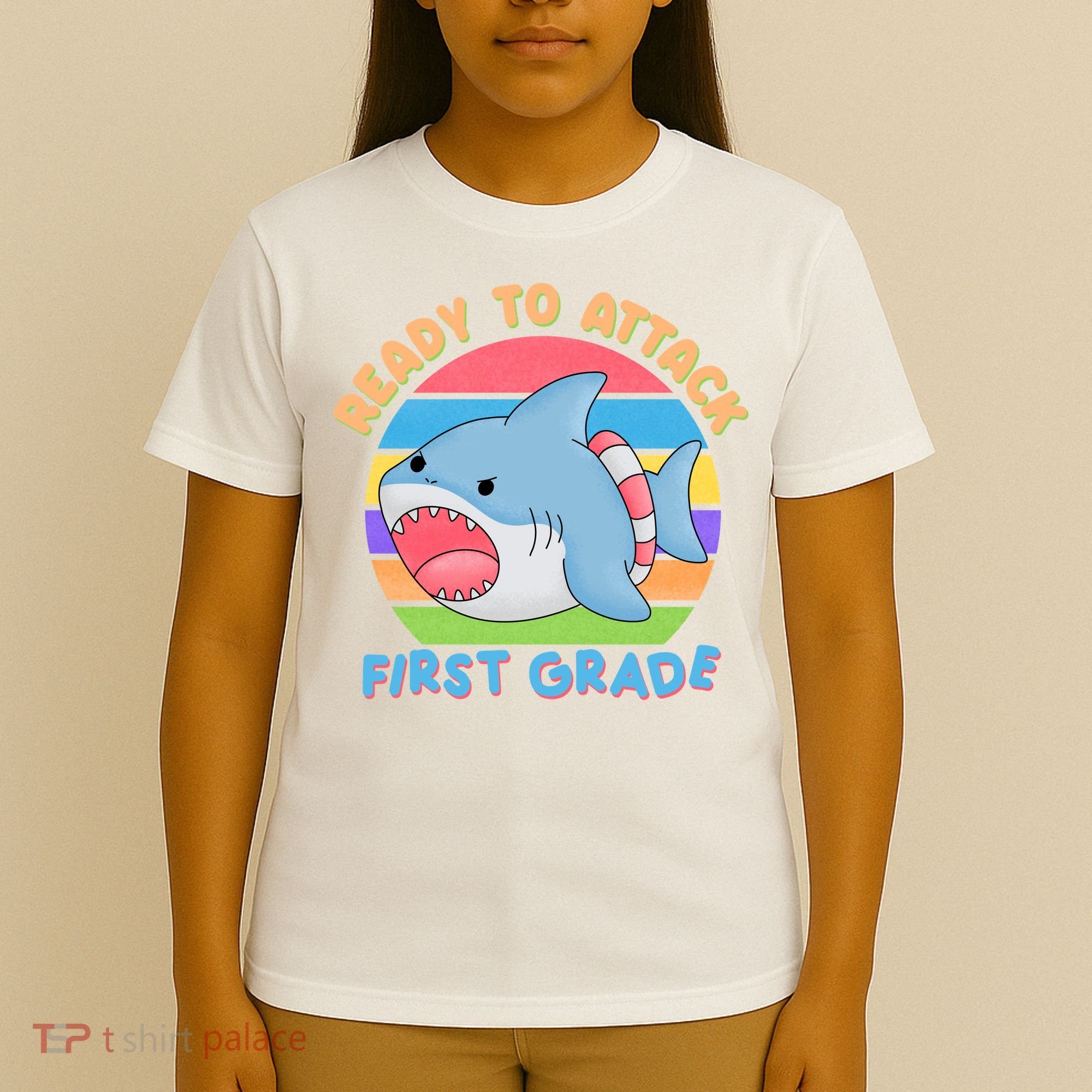 Ready To Attack First Grade Funny Shark T-Shirt