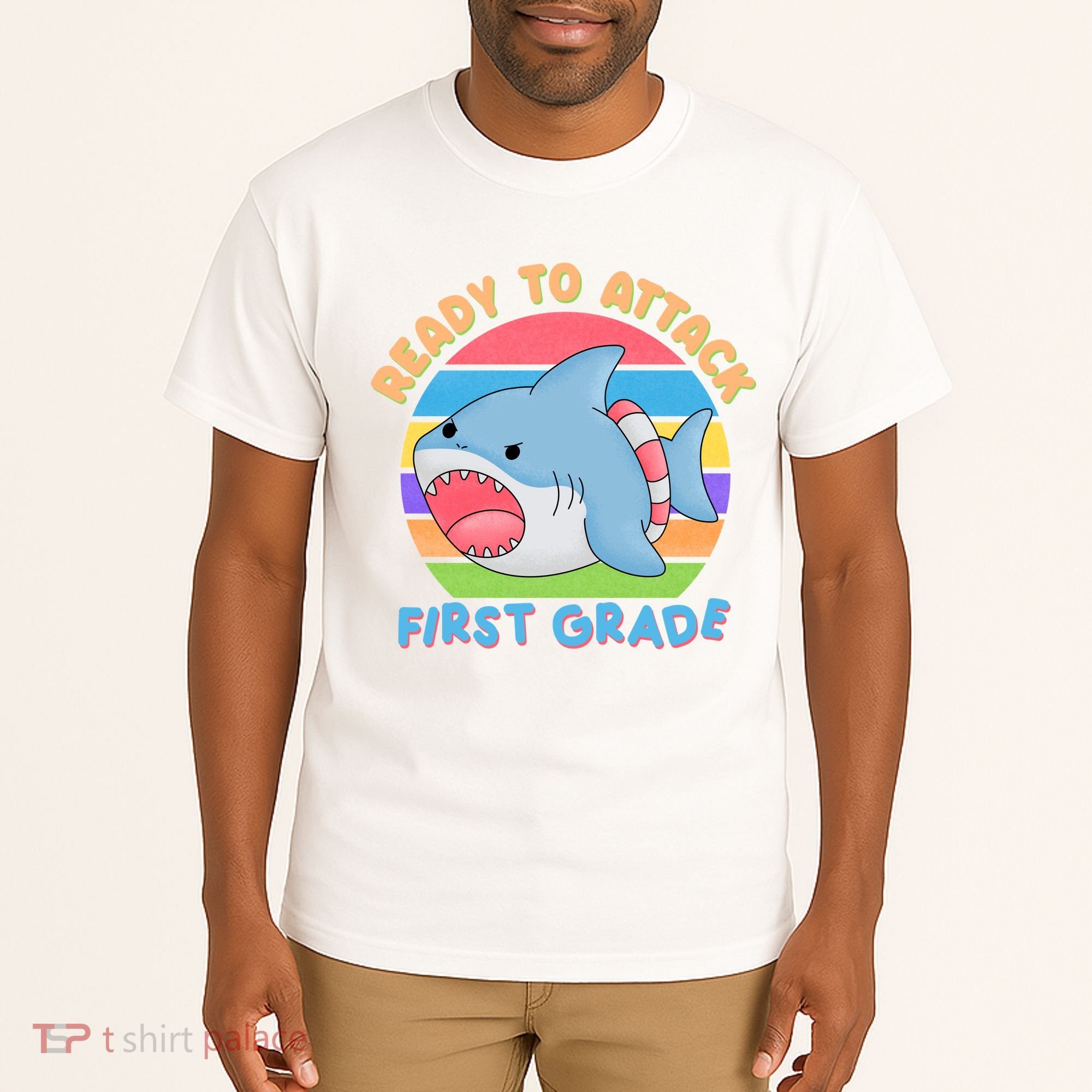 Ready To Attack First Grade Funny Shark Tall T-Shirt