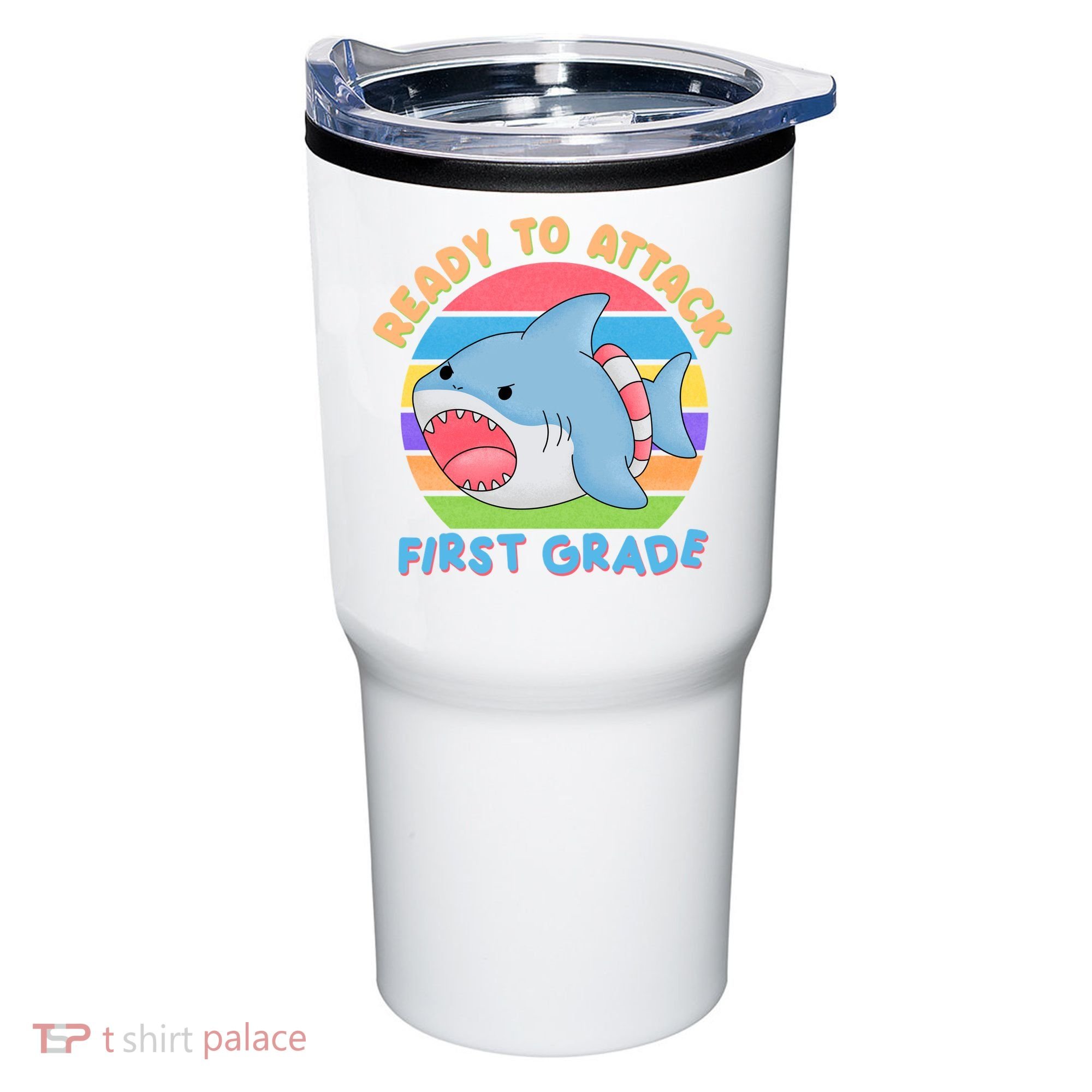 Ready To Attack First Grade Funny Shark Tumbler