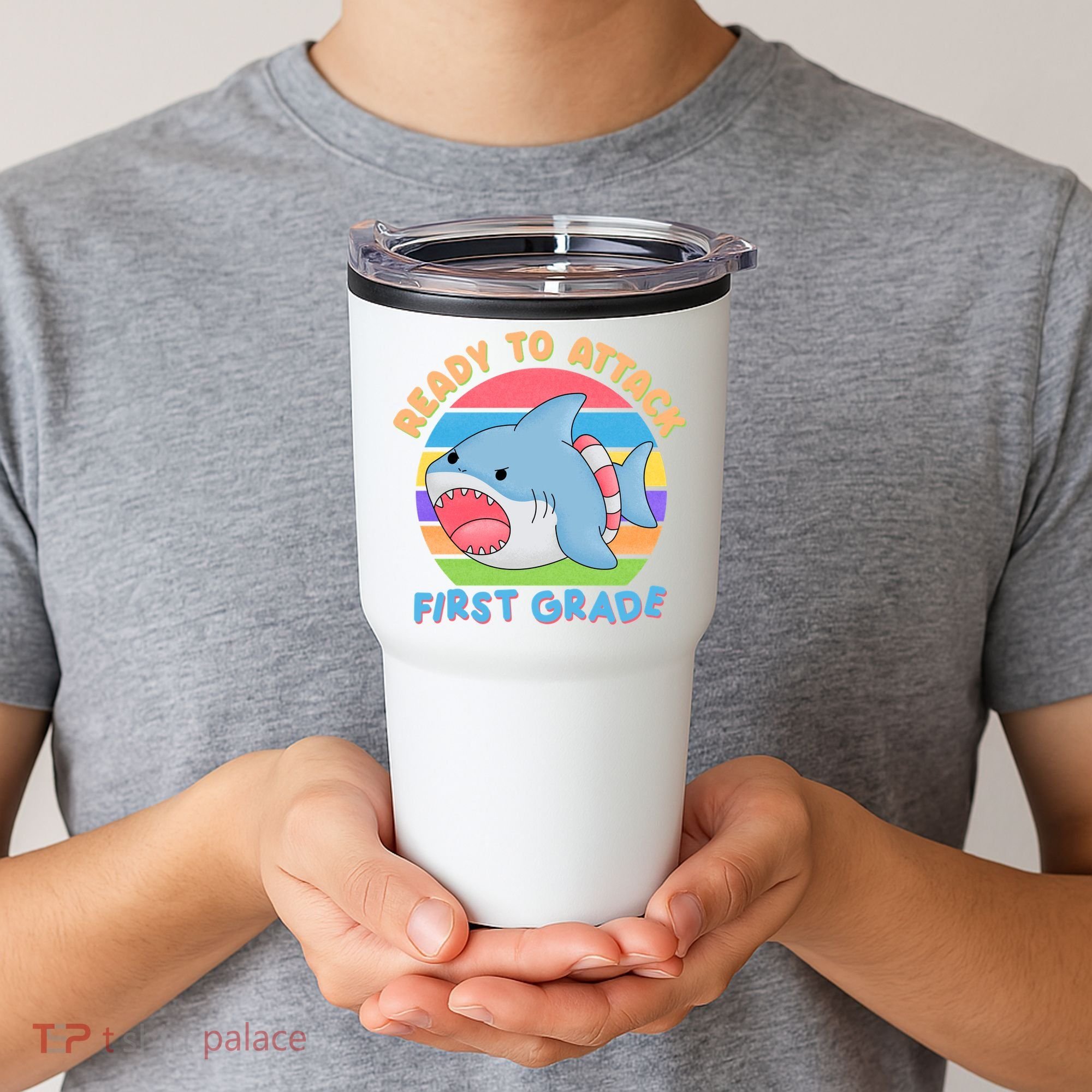 Ready To Attack First Grade Funny Shark Tumbler