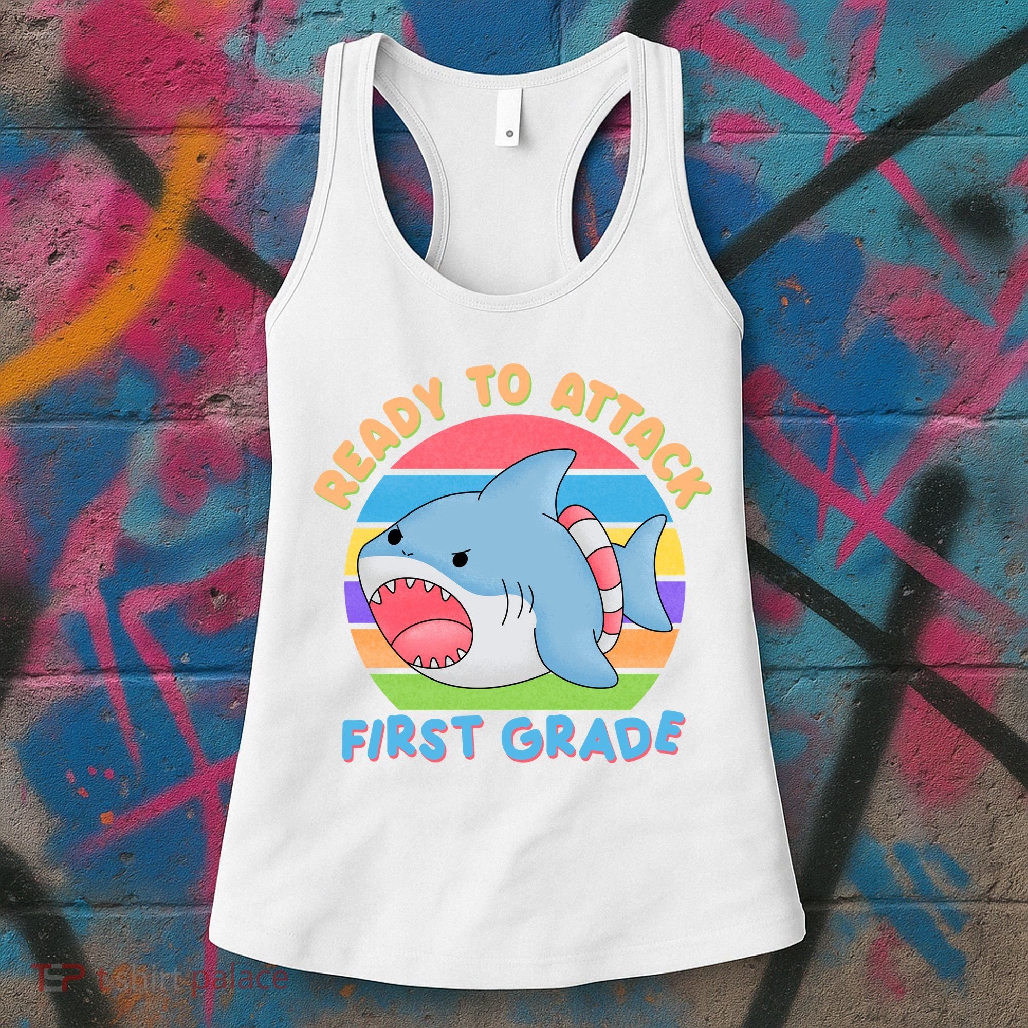 Ready To Attack First Grade Funny Shark Women's Tank Top