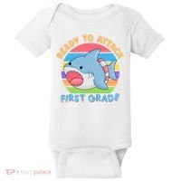 Ready To Attack First Grade Funny Shark Baby Bodysuit thumb 0