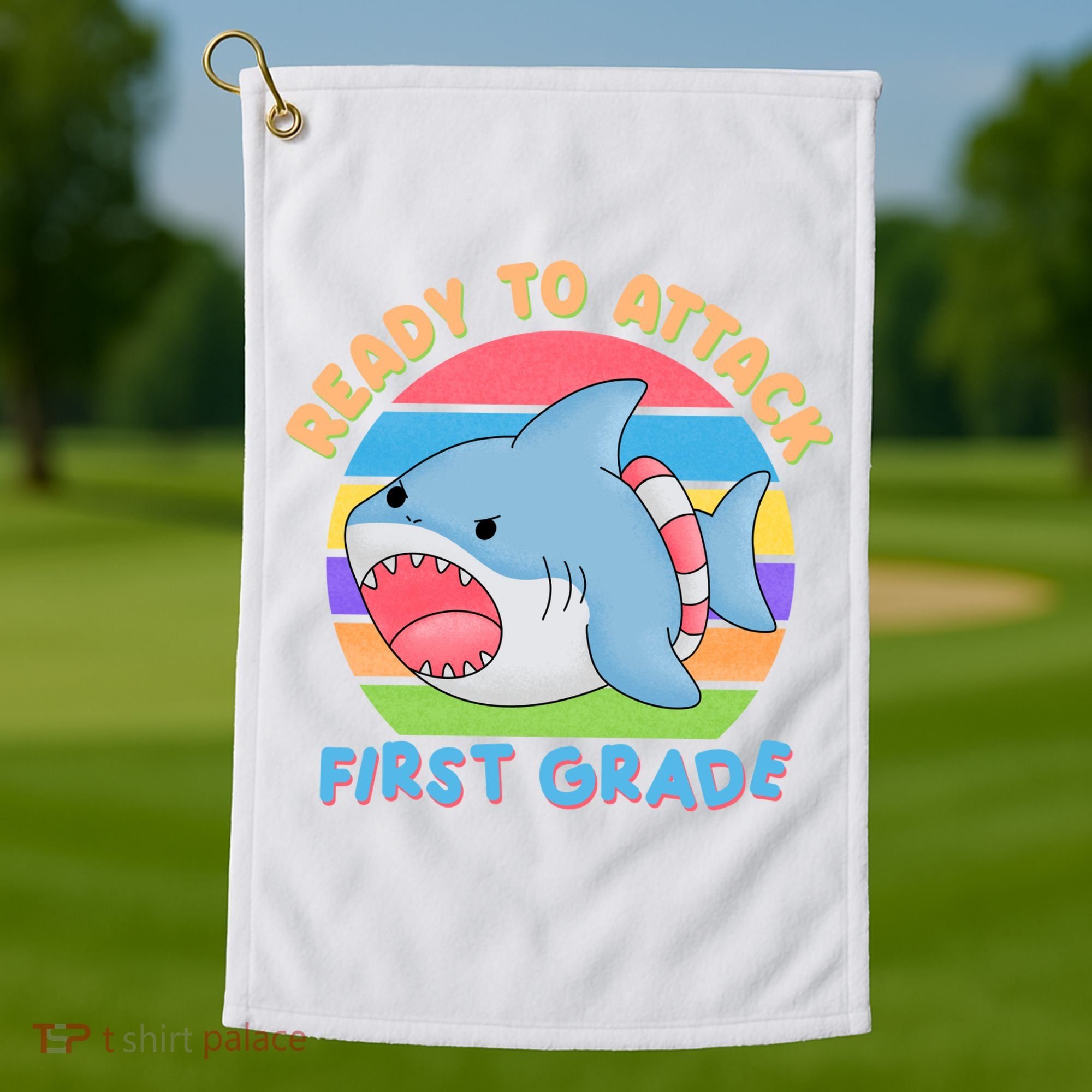 Ready To Attack First Grade Funny Shark Golf Towel