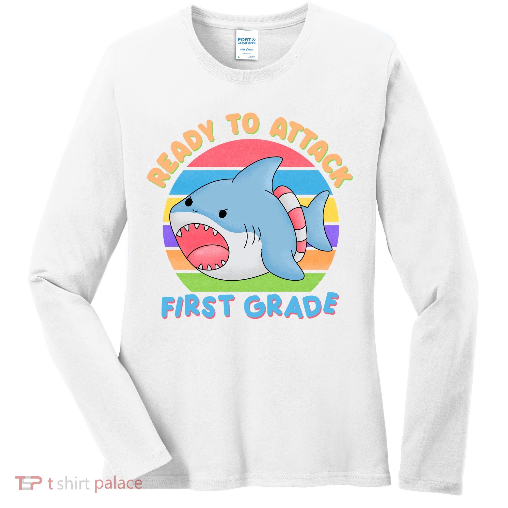 Ready To Attack First Grade Funny Shark Women's Long Sleeve Shirt