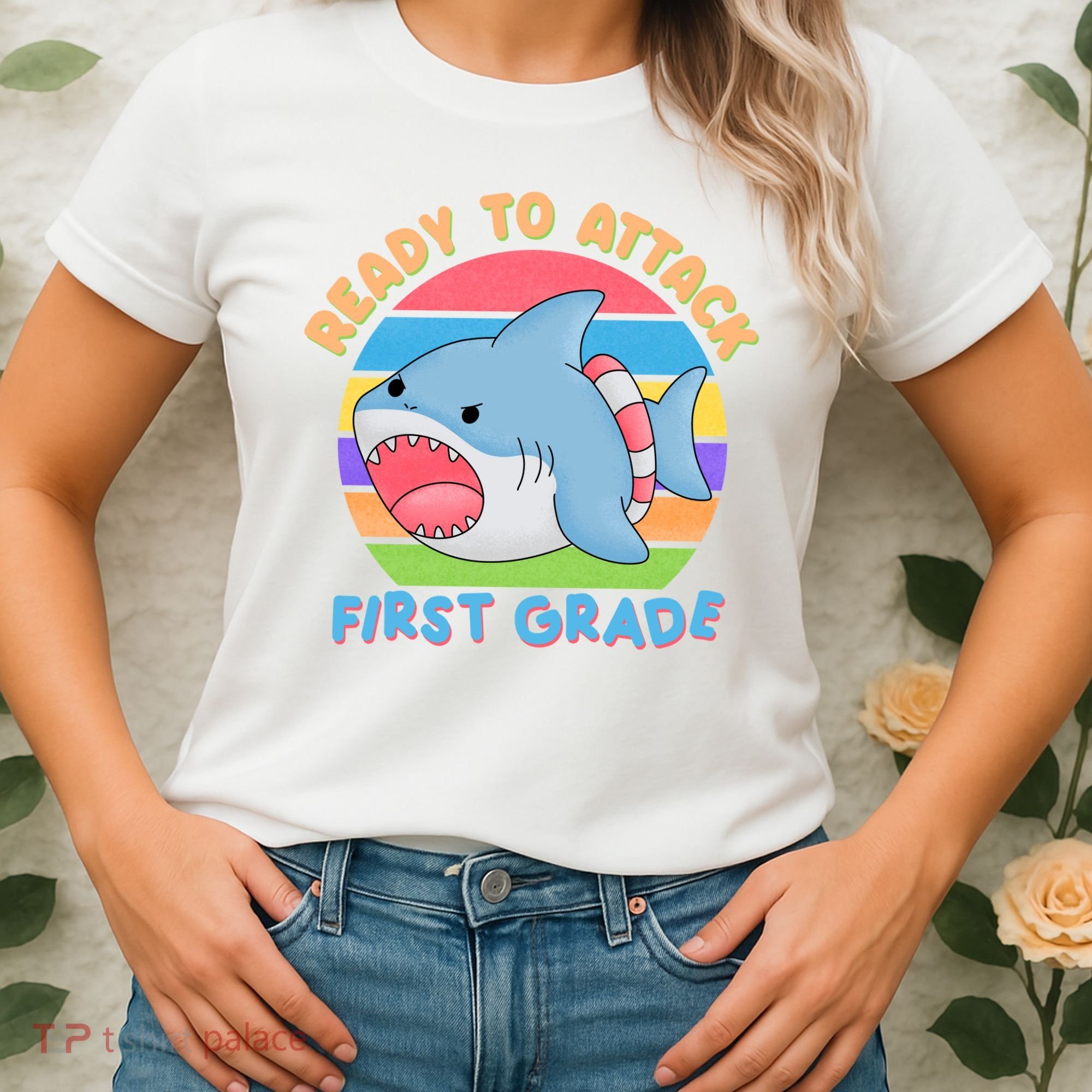Ready To Attack First Grade Funny Shark Women's T-Shirt