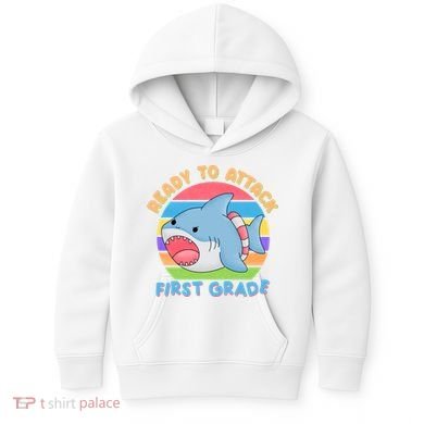 Ready To Attack First Grade Funny Shark Kids Hoodie