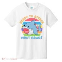 Ready To Attack First Grade Funny Shark Kids T-Shirt thumb 0