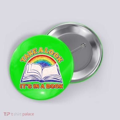 Retro Take A Look It's In A Book Reading Fan Button