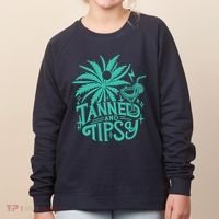 Retro Tanned And Tipsy Beach Summer Vacation Funny Women's Sweatshirt thumb 0