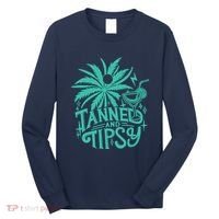 Retro Tanned And Tipsy Beach Summer Vacation Funny Long Sleeve Shirt thumb 0